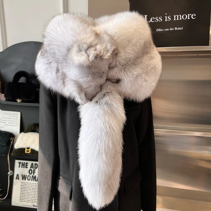 

Real Fox Fur Scarves Women Winter Natural Whole Fox Fur Collar Shawl Female Neck Scarf Wraps Women Men Jackets Hood Shawl Decor