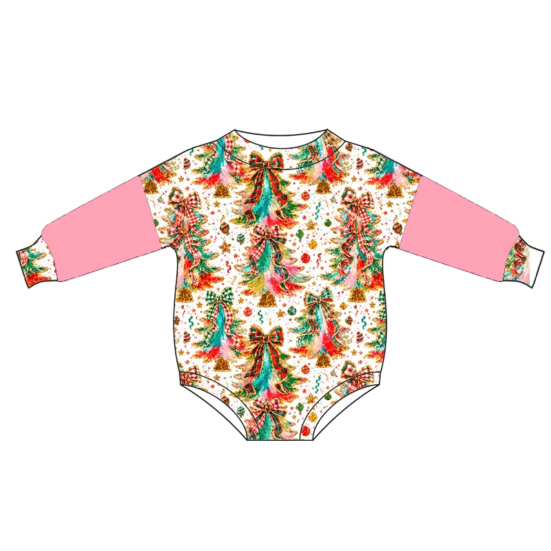 Boutique Kids' Romper Long Sleeve Shorts Christmas Series Print Customizable Patterns Wholesale