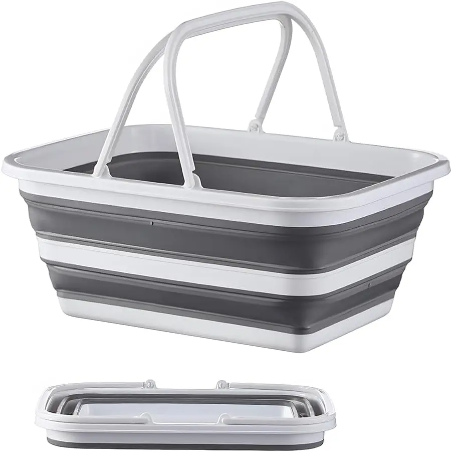 

Collapsible Sink 4.8Gal/18.1L Eco-Recycled Material Picnic Basket with Handle Bucket for Cleaning Camping Essentials Space Saving Outdoor Portable Bucket(Grey)