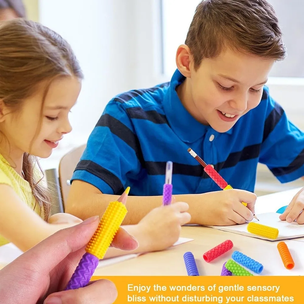 

12PCS Ergonomic Writing Aid Pen Grips Soft Silicone Textured Surface Stress Reducing Pen Sleeve Soft Reusable Pencil Holder Grip