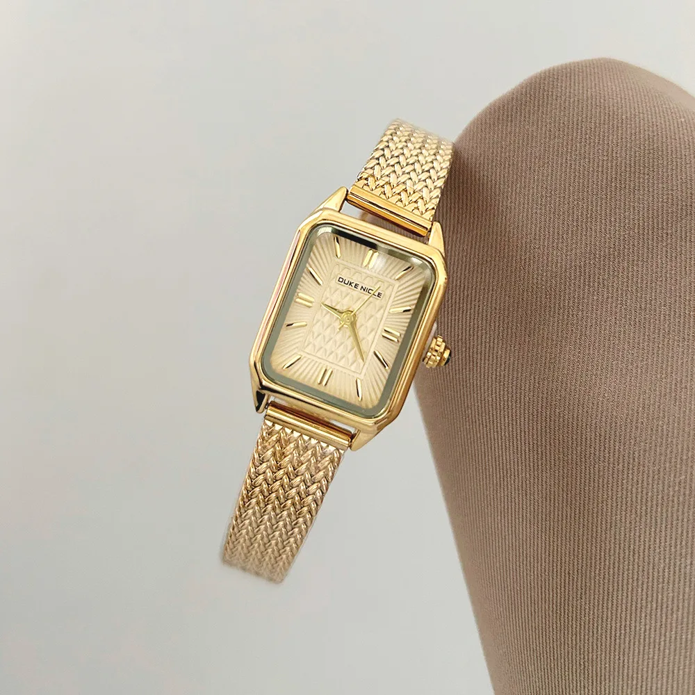 New Vintage Gold Wheat Ear Strap Watch, Women'S Square High-End Elegant Quartz Wristwatch, A Creative Gift For Women.