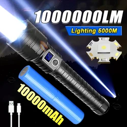 High Lumen 1000000 Powerful Led Flashlight Ultra Powerful Flashlight 10000mAh Super Bright Rechargeable Torch Tactical Lantern