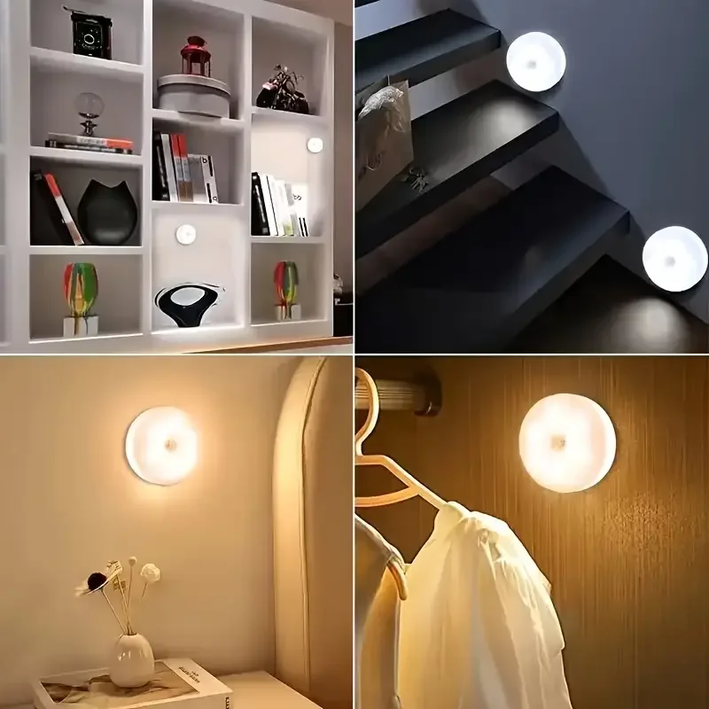 1~8Pcs Motion Sensor LED Night Light USB Rechargeable Night Lamp for Cabinet Wardrobe Lamp Staircase Wireless Closet Light