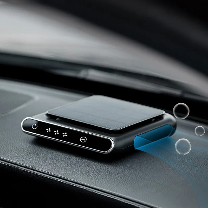 Przenośny Bezprzewodowy Oczyszczacz Powietrza USB Filtr HEPA Usuwanie Zapachów Dezodorant Samochodowy Oczyszczacz Powietrza Solarny Czarny PREZENT — zdjęcie 6