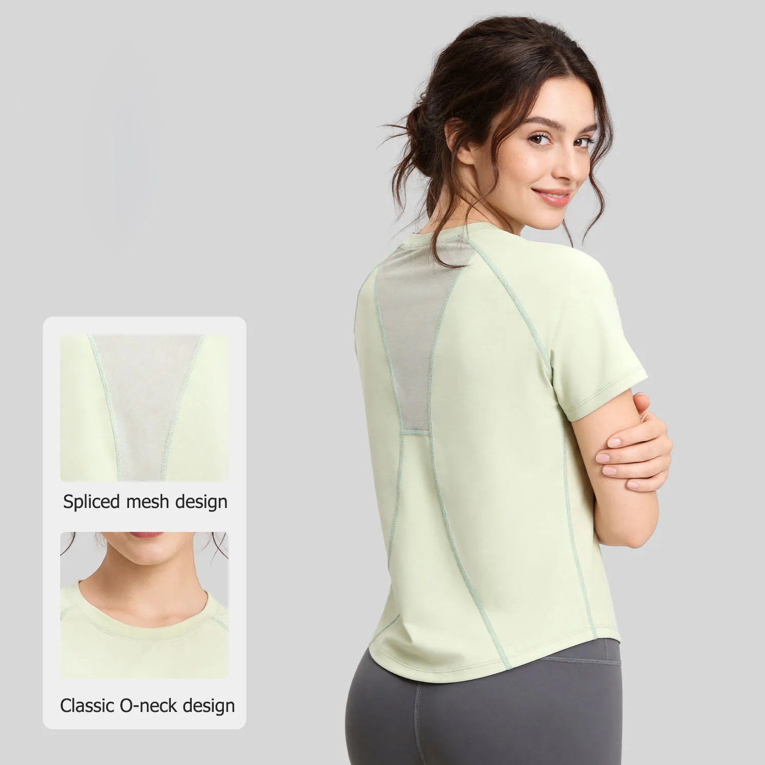Women Quick-Dry Workout T-Shirt Back Mesh Breathable Short Sleeve Athletic Top for Running Yoga Gym
