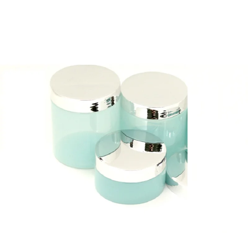 24Pcs 100g 120g 150g 200g 250g Empty Cosmetic Cream Pot Glossy Silver Lid Plastic Containers Light Blue Jars Wide Mouth Bottles