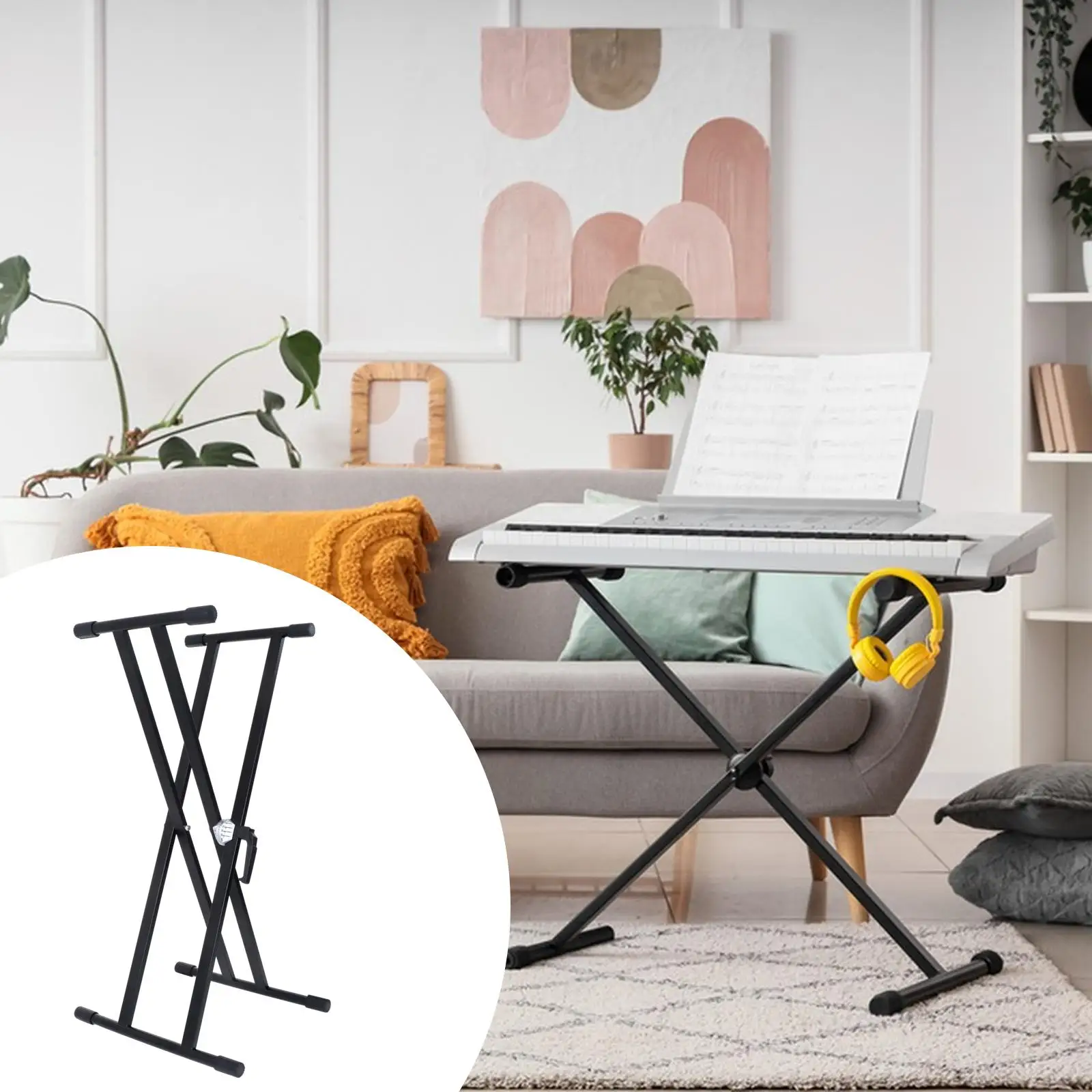 

Portable Folding Keyboard Stand Sturdy X Design Non Slip Foot Pads Adjustable Height for Piano Support 88 Keys Accessories