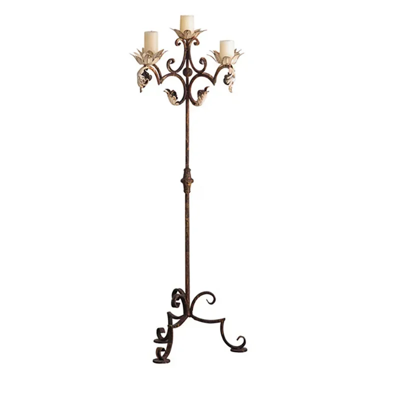 Retro floor candlestick, creative old wrought iron decorative ornament, bedroom vertical antique candlestick photography props