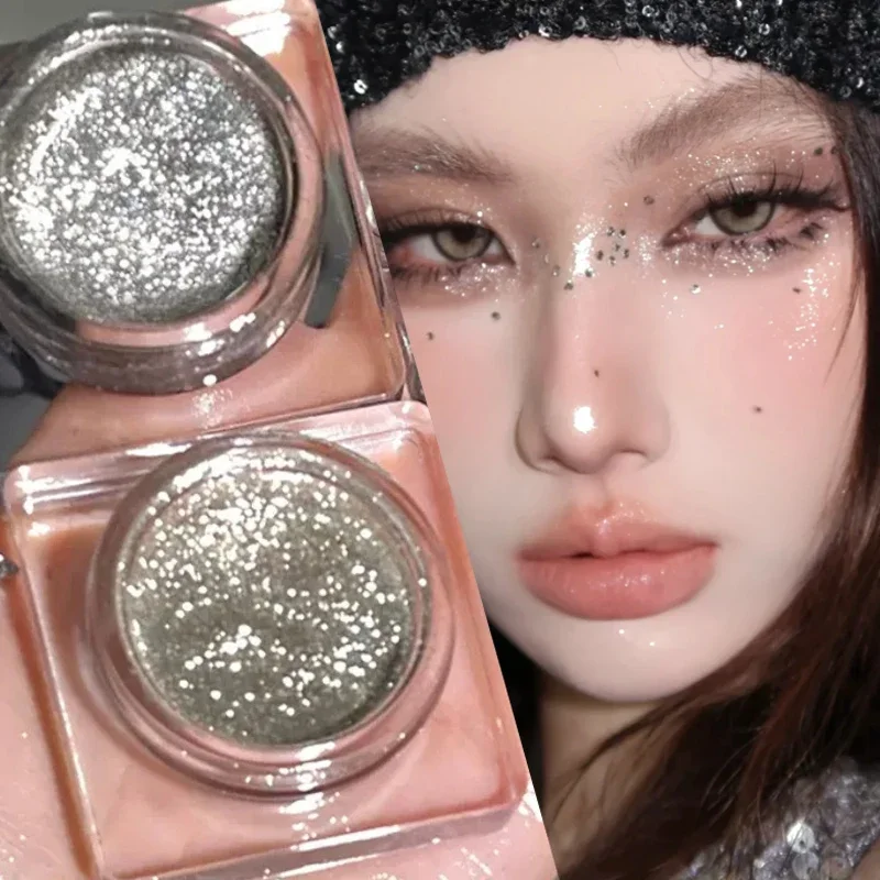 Diamond Glitter Eyeshadow Punk Silver Glitter Pearlescent Eye Shadow Palette Pearlescent Gloss Highlighter Eyes Makeup Pigments