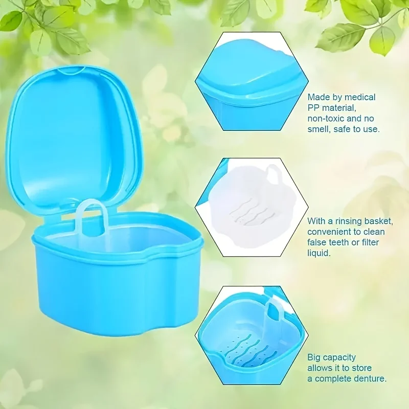 Scatola per la pulizia della protesi in plastica - Contenitore a rete con filtro impermeabile per ammollo e conservazione della protesi, forniture da viaggio dal design compatto