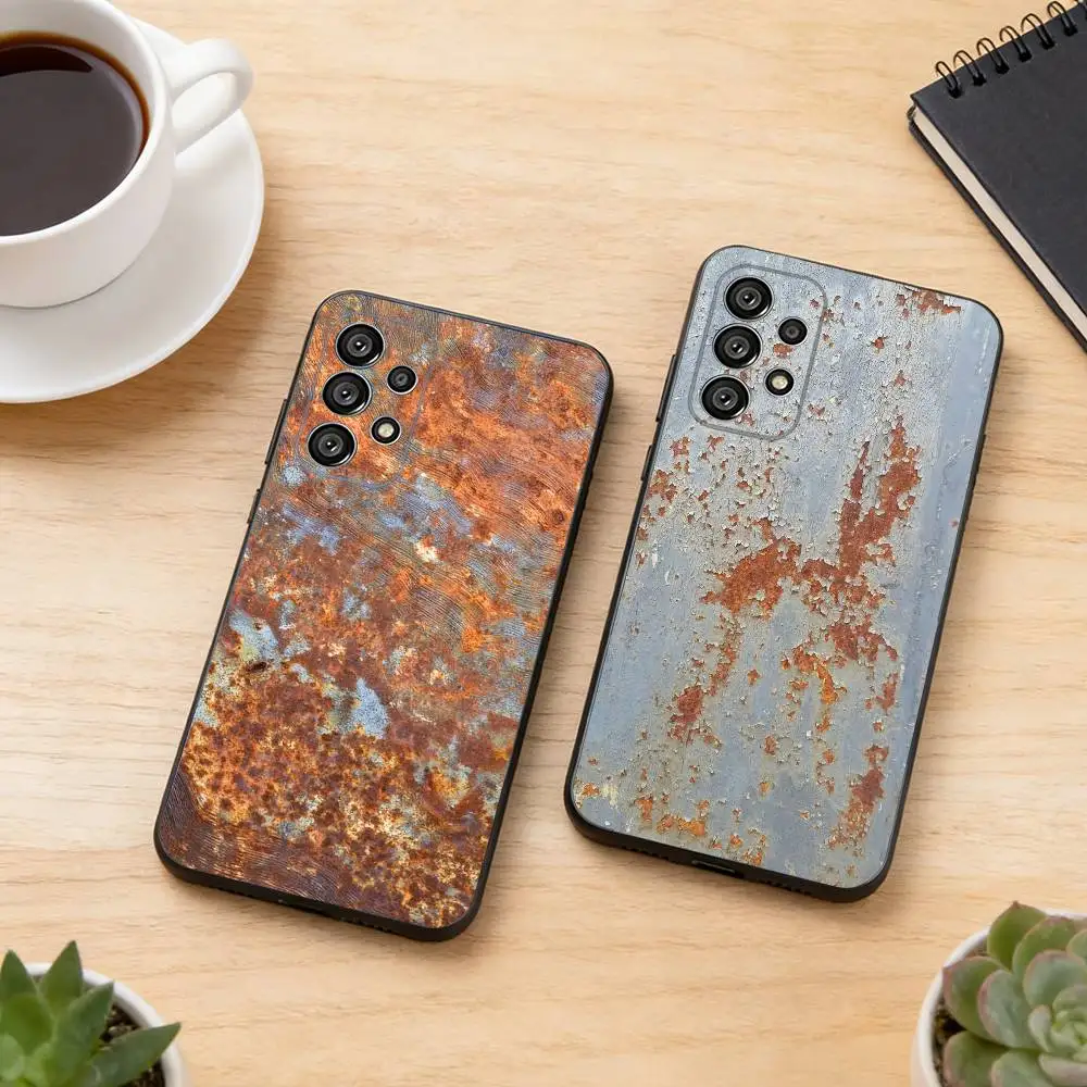 Retro Industrial Style R-Rusty Phone Case For Samsung S25,S24,S21,S22,S23,S30,Ultra,S20,Plus,Fe,Lite,Note,10,Black Cover