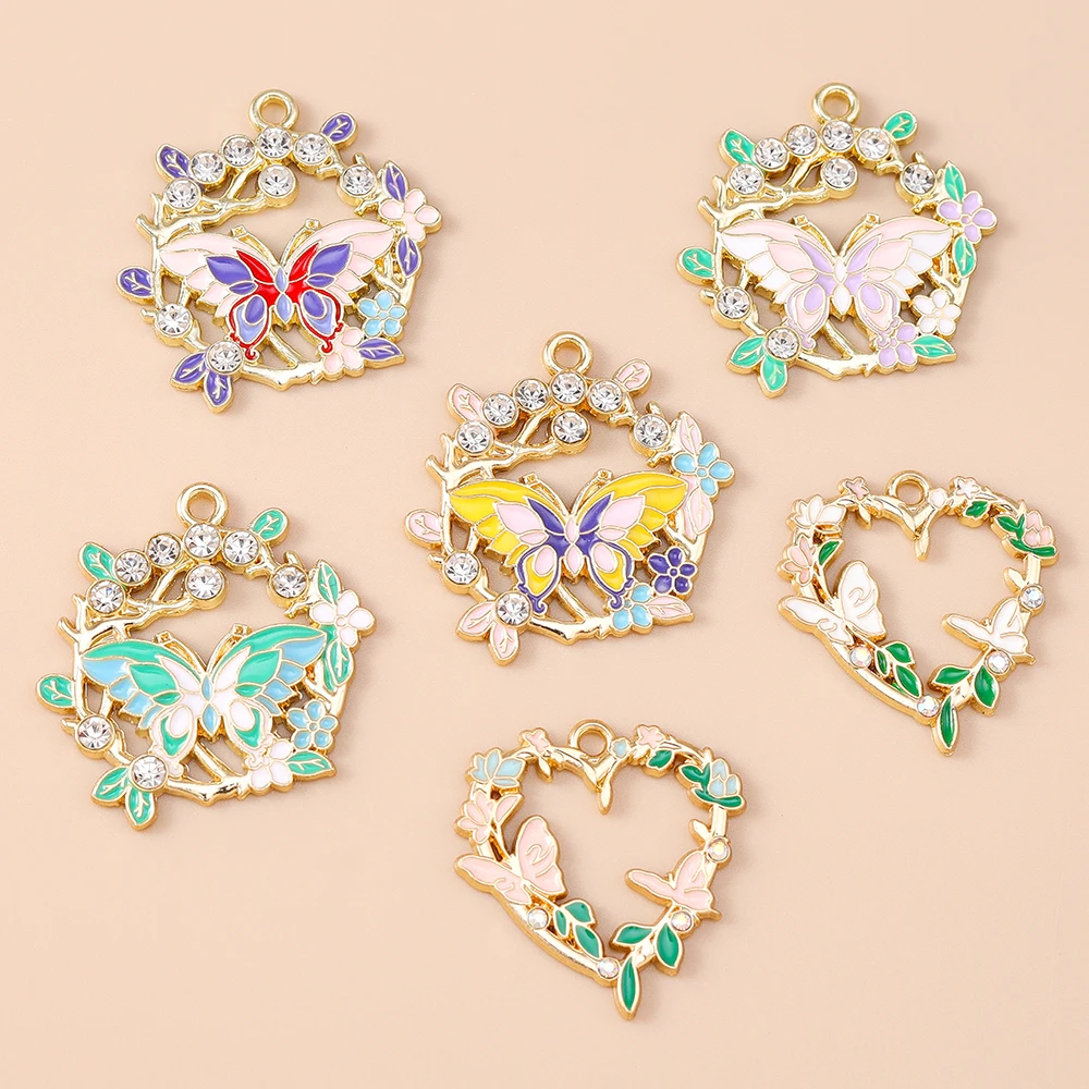 Leslie 10 stücke Neue Exquisite Blume Schmetterling Charms Emaille Schmetterling Anhänger Für Frauen DIY Halskette Ohrringe Schmuck Geschenke – Detail 2