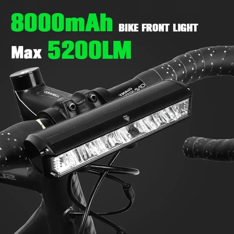 Bicycle Light Front 8000mAh 5200LM Bike Light Power Bank Waterproof Flashlight USB Charging MTB Road Cycling Lamp Accessories