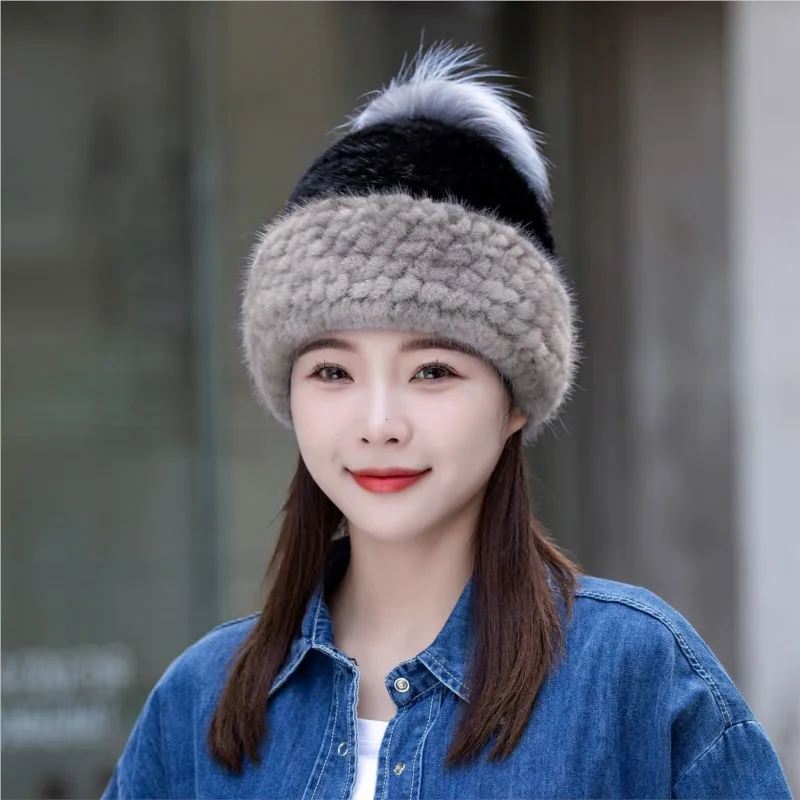 New winter warm and thickened fur hat for women fashionable versatile windproof mom