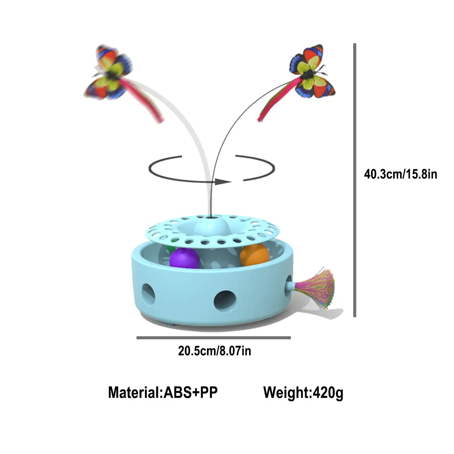 고양이 장난감 3-in-1 스마트 대화형 전자 장난감, 펄럭이는 나비, 매복 깃털, 배터리 구동, 실내 운동 고양이 장난감