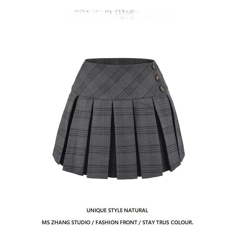 American College Style High Waist Plaid  Skirt Women's Retro Anti-Light A-Line Short Skirt Small Girls Sexy Half Skirt