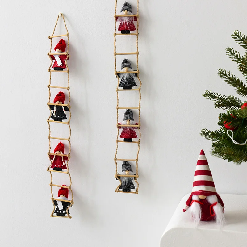 Christmas Decorations Funny Wool Felt Climbing Ladder Santa Claus Pendant Nordic Wall Hanging Ornaments DIY New Year Home Decor