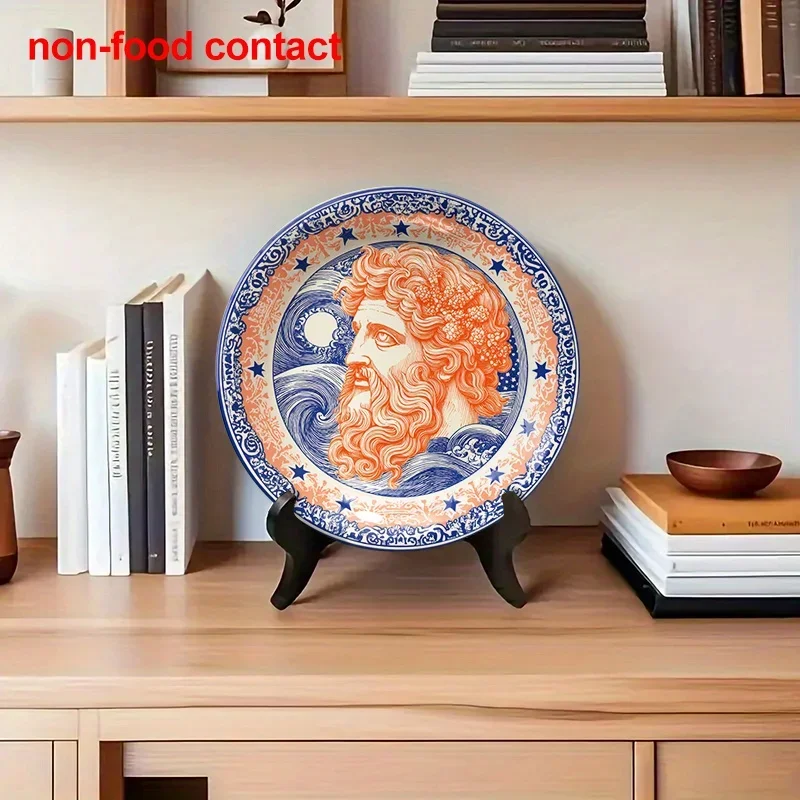 2D Flat, 1pc Vintage Greek/Roman God Head Wall Decor - Ceramic Hanging Plate with Classical Face, Non-Food Contact Art for
