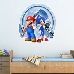 Pegatina de pared 3D de dibujos animados de Sonic y Mario, decoración de grafiti para habitación de niños, calcomanía de juego de erizo desmontable de PVC, juguetes, regalos para niños