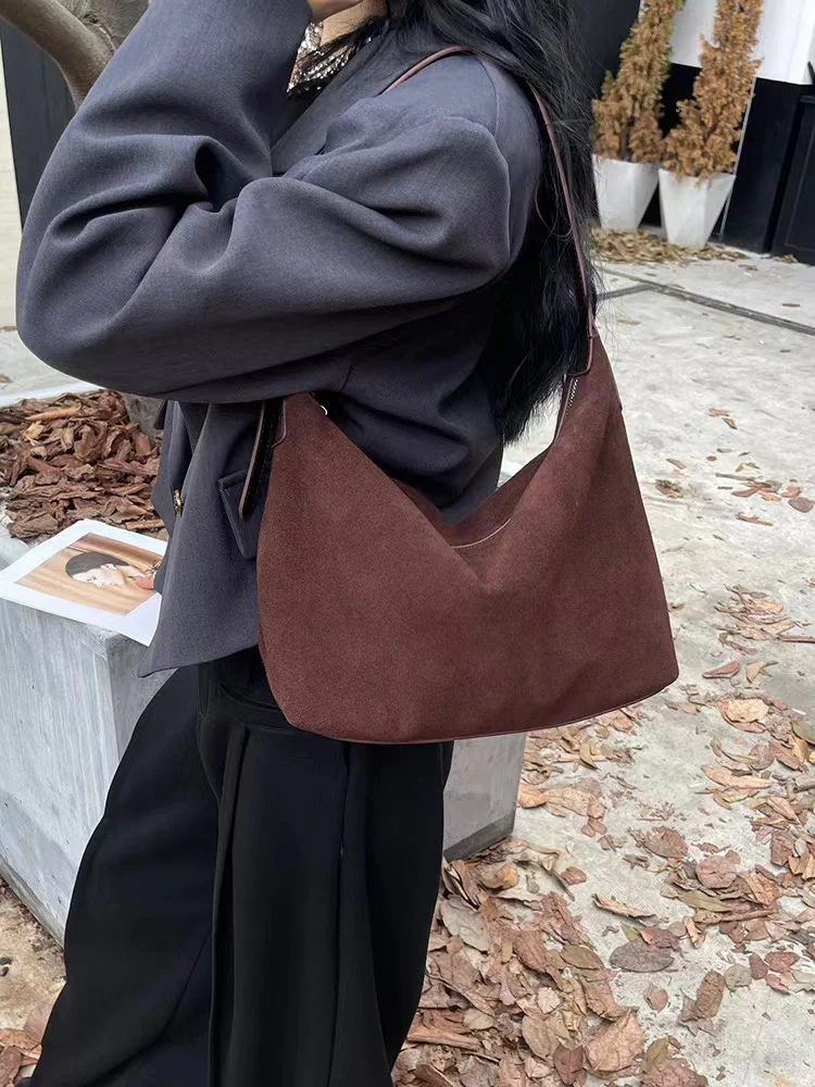 2024 autunno e inverno nuova struttura in pelle bovina smerigliata semplice borsa in vera pelle Casual donna singola spalla Crossbody Tote