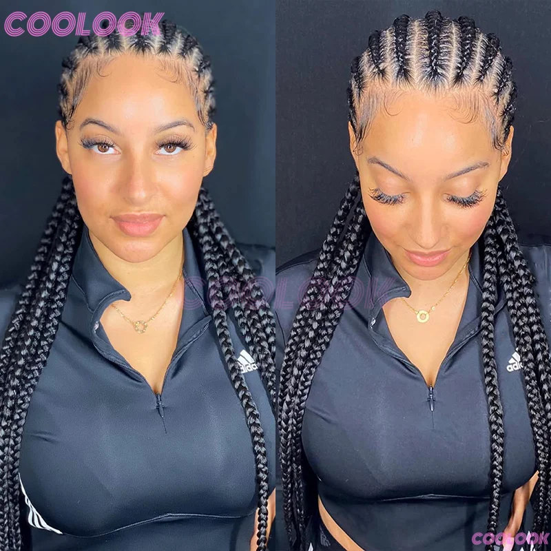 36 "ضفائر كورنو الدانتيل الباروكات الاصطناعية كامل الدانتيل شعر مستعار مضفر للنساء جديلة شعر مستعار أسود أفريقي