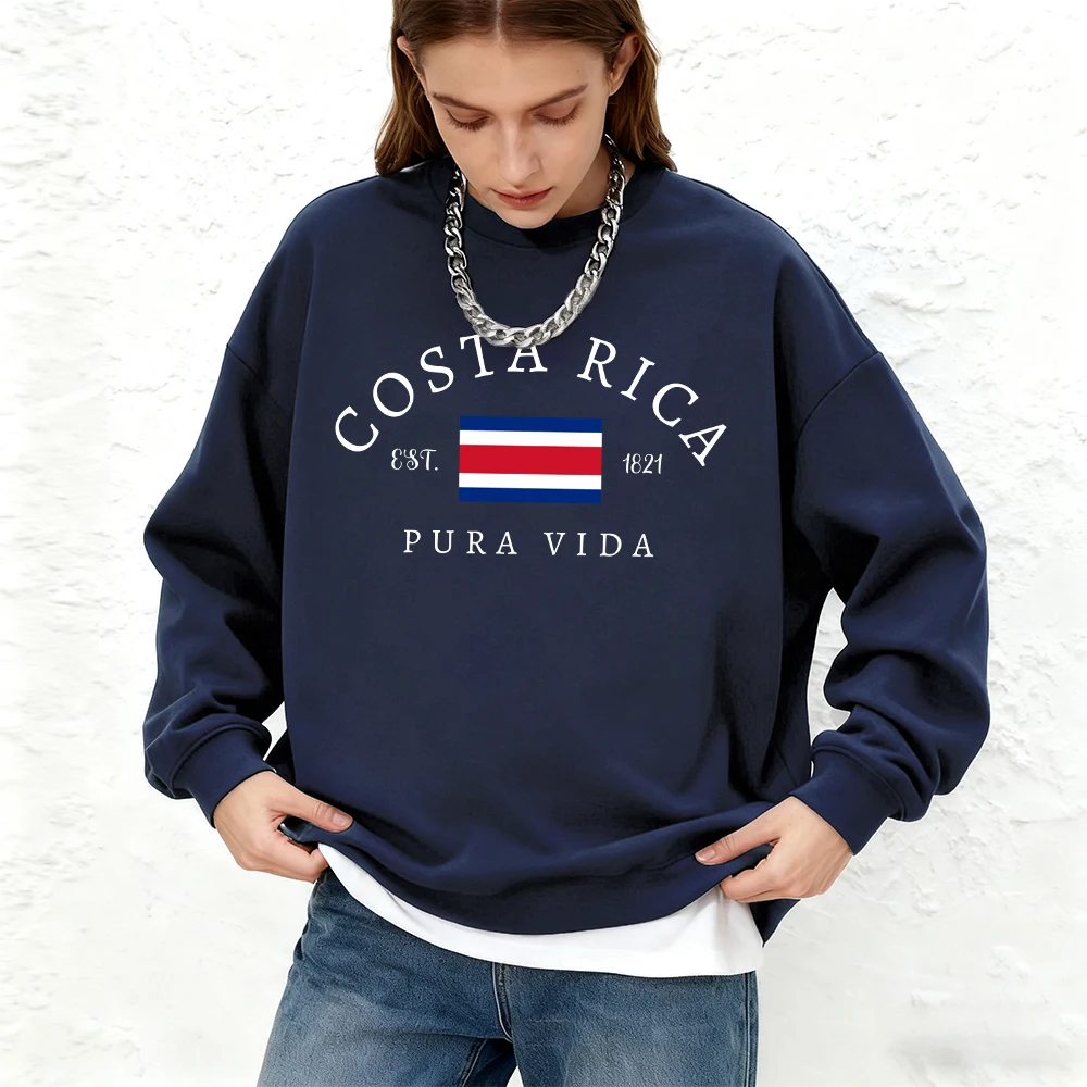 Sudaderas con estampado de bandera de Costa Rica Pura Vida para mujer, Sudadera con capucha de invierno con cuello redondo, jerséis básicos cálidos para correr, ropa informal de gran tamaño