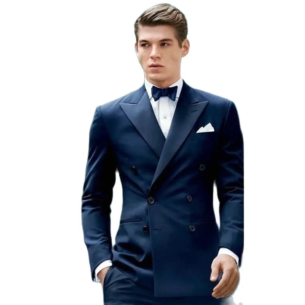 Luxury Black Men's Suits Double Breasted Two Piece Jacket Pants Male Clothing Formal Wedding Party Groom Business Blazer Sets