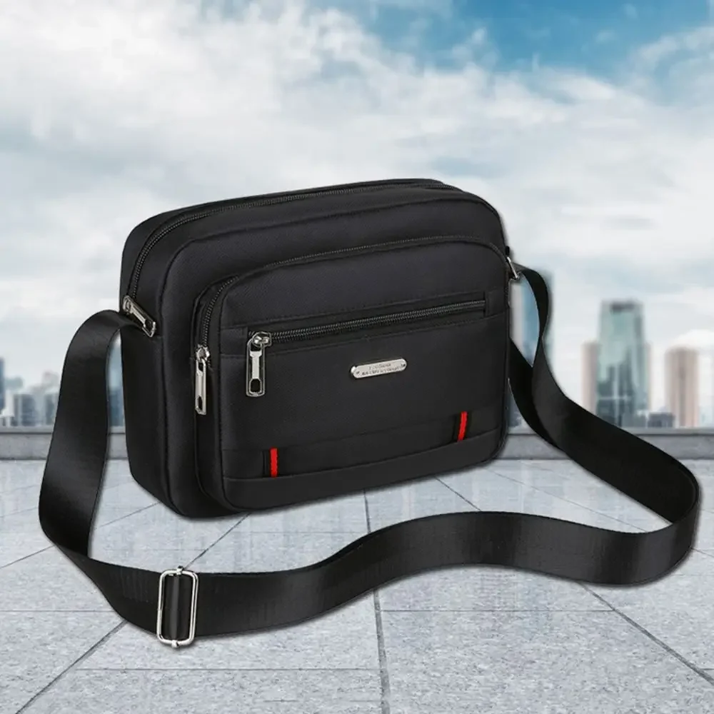 

New Nylon Men Crossbody Bags Black Brown Blue Green Oxford Cloth Boy Messenger Bags 4 Zippers Rectangle Large Satchel Travel
