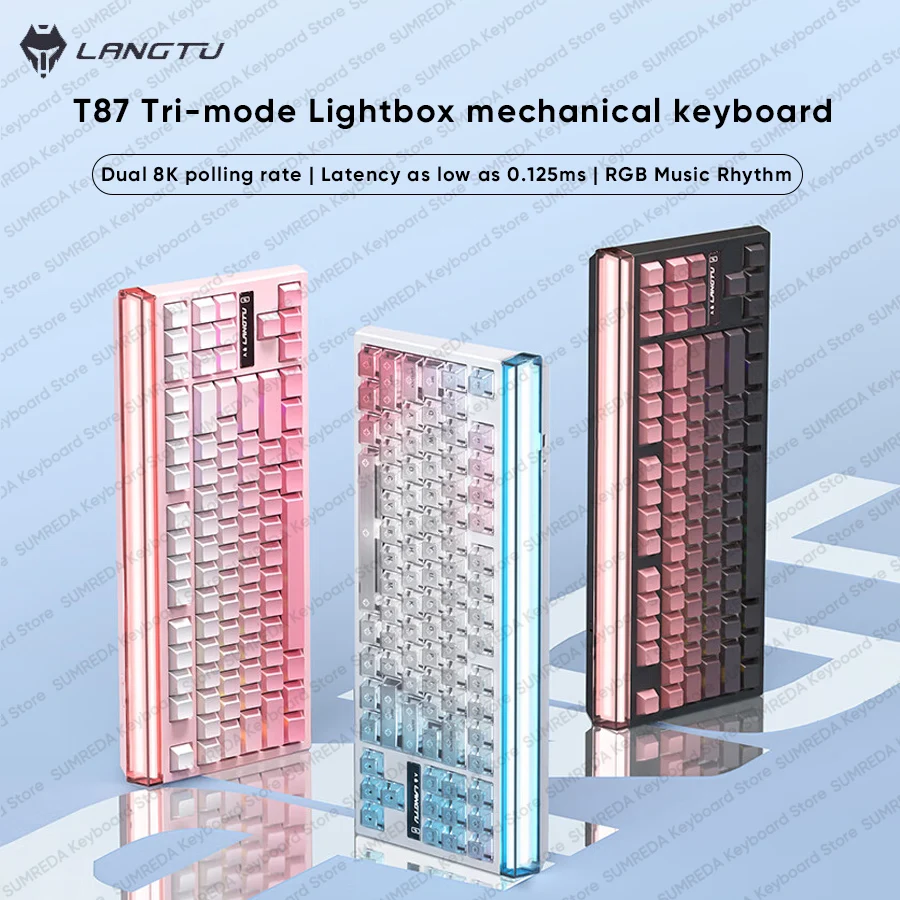 LANGTU T87 Ultra Wireless Gaming Mechanical Keyboard Dual 8KHz 0.125ms Delay BT 2.4G Wired RGB Box Keyboard Support SOCD MT TGL