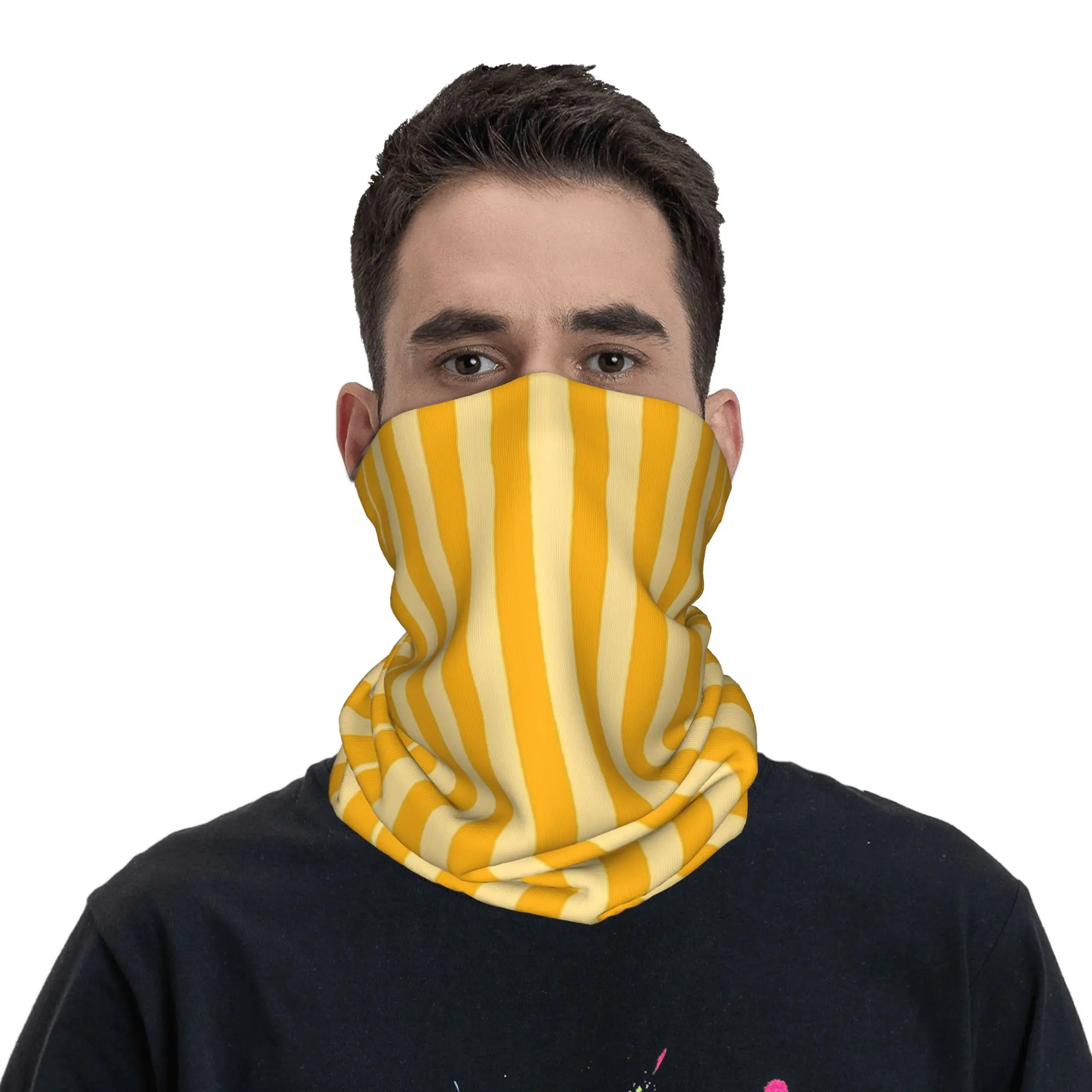 Striped Vertical 2 Yellow Bandana Neck Cover Printed Wrap Scarf Warm Headband Running For Men Women Adult Windproof