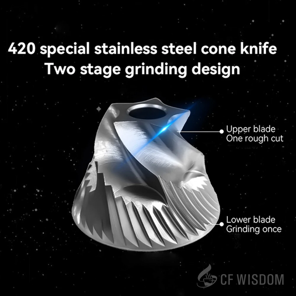 مطحنة القهوة الكهربائية CF WISDOM مع ميزة الذاكرة، غطاء مقاوم للغبار، محرك عالي السرعة، شحن USB لاستخدام تخمير المطبخ والسفر #3