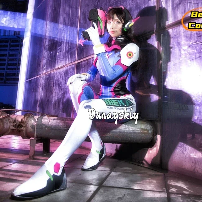 CosplayD.Va تأثيري لعبة overwatch2 زي DVA مثير بذلة قفاز سماعة مسدس طقم إكسسوار S-XL المرأة موحدة أنيمي الطرف