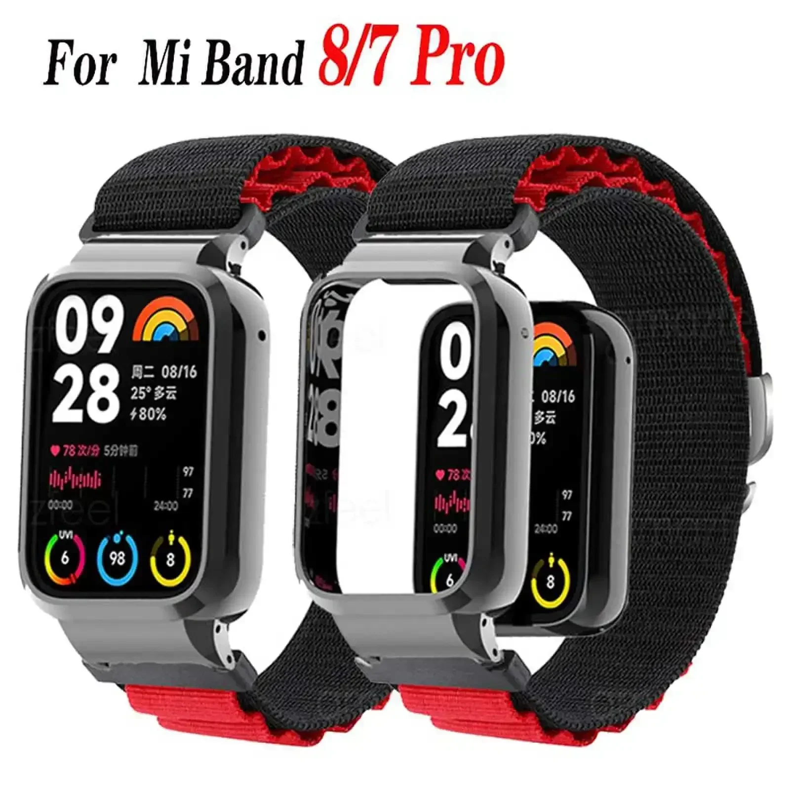 Bracelet en nylon et boîtier en métal pour Xiaomi Mi band, bracelet en nylon, ceinture Correa, 8, 7 Pro