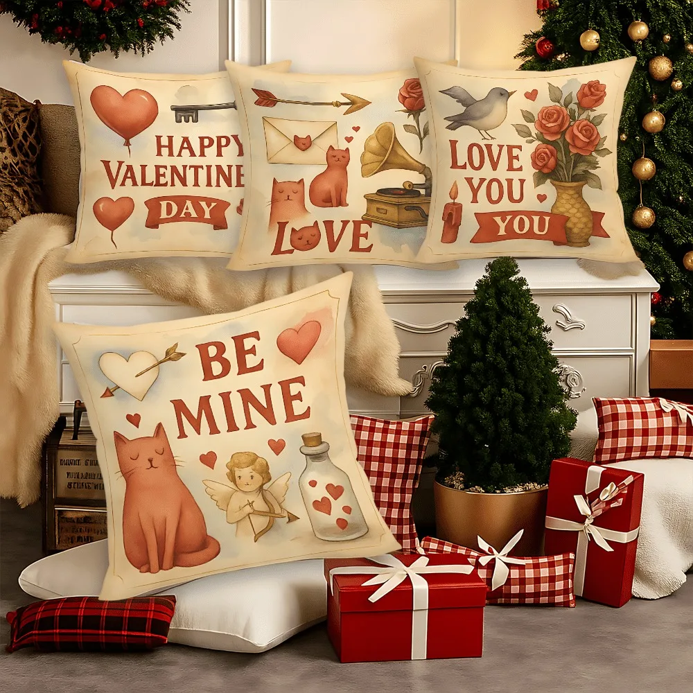 

Винтажная наволочка с котом святого Валентина и «Be Mine»: ностальгический чехол на подушку с романтической тематикой для уютного домашнего декора дивана в стиле ретро