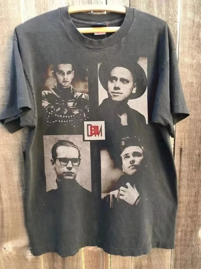 90s Vintage Tops Depeche Mode Band Print Short Sleeve Summer Men's and Women's Loose and Breathable T-shirt Top