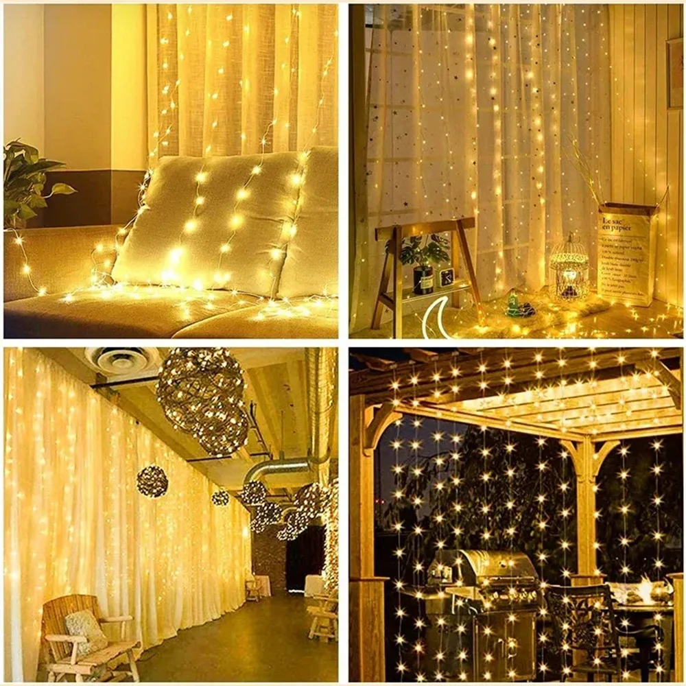 6/3M LED Curtain String Lights Fairy Decoration USB Holiday Garland Lamp 8 Mode For Home Garden Christmas Party New Year Wedding