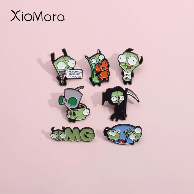 Invader Zim Emaille Pin Alien Invasion Comedy Animation Brosche Revers Hemd Rucksack Abzeichen Cartoon Lustiger Schmuck Geschenk für Kinder