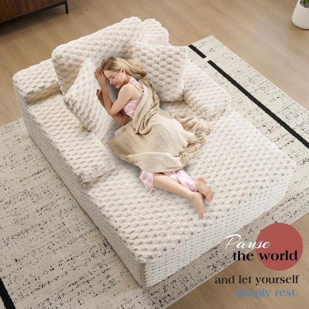 67 أريكة صالة تشيس، كرسي نوم من الفرو الصناعي مع مساند للذراعين ووسائد رمي، أريكة بدون تجميع لغرفة المعيشة أو Apar #6