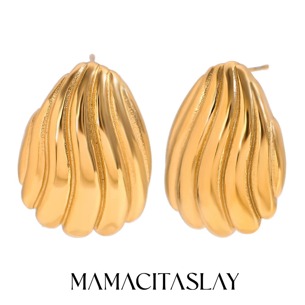 MamacitaSlay New Trendy Wave Vertical Texture Scallop Women's earrings Titanium Stainless steel jewelry woman accessories women