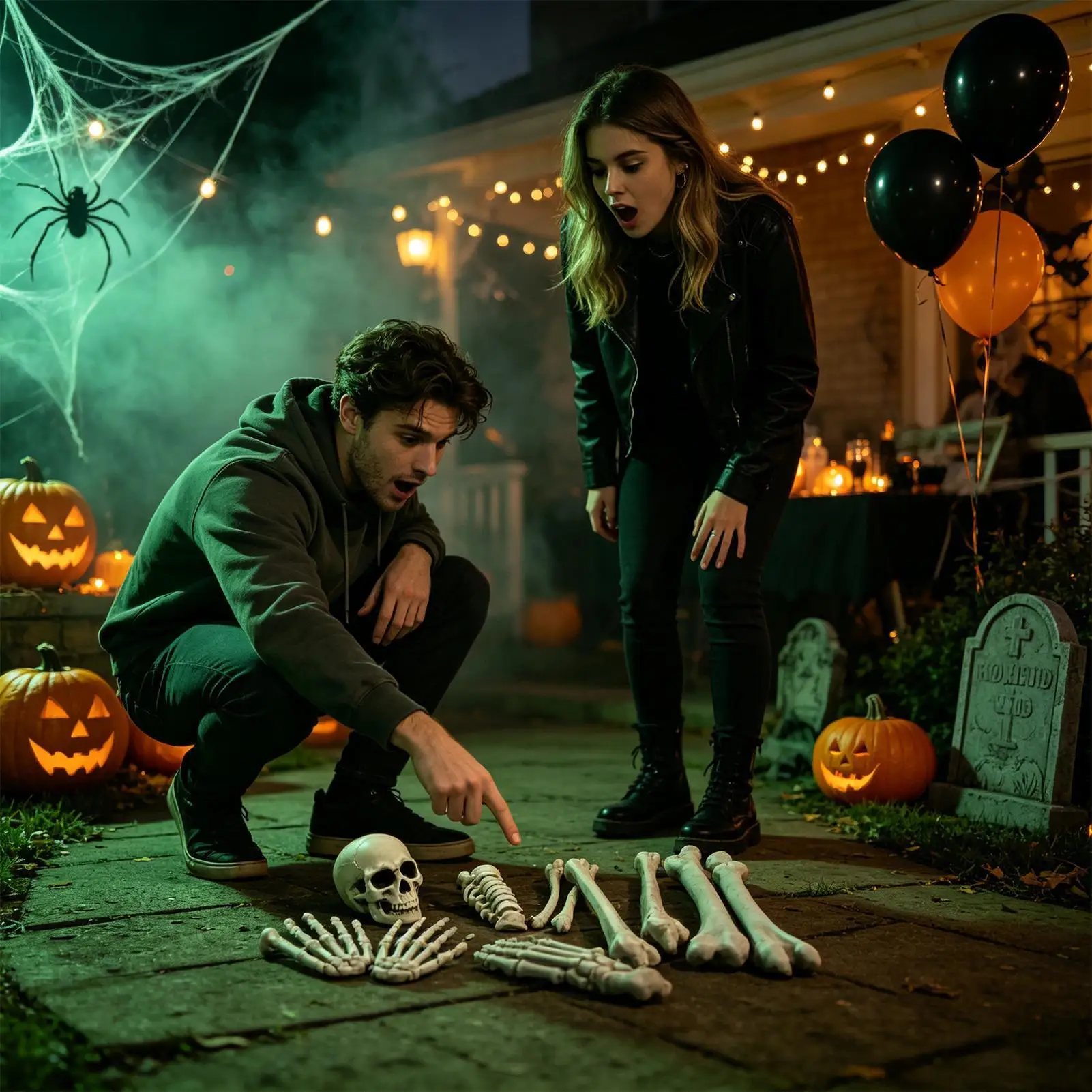 Skeleton Decor Realistic Halloween Graveyard Skeleton Props Haunted House Bones Decor For Backyard Lawn Garden Outdoor Party