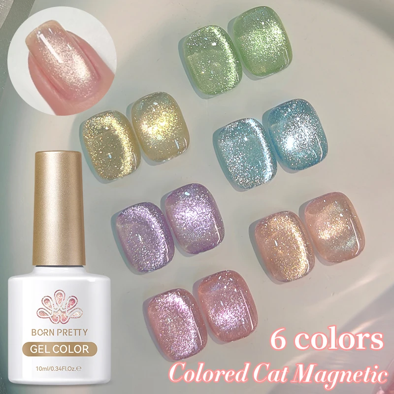 

BORN PRETTY 10ml 6 Colors Light Flow Cat Magnetic Gel Nail Polish for Spring Summer Semi Permanent Gel Manicure DIY Varnish