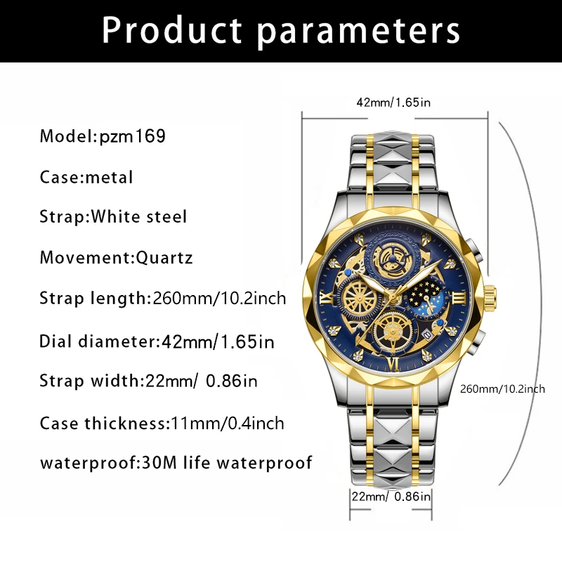 PAAZOMU Fashion Man Wristwatch Waterproof Luminous Chronograph Watch for Men Stainless Steel Men\'s Quartz Watches reloj hombre