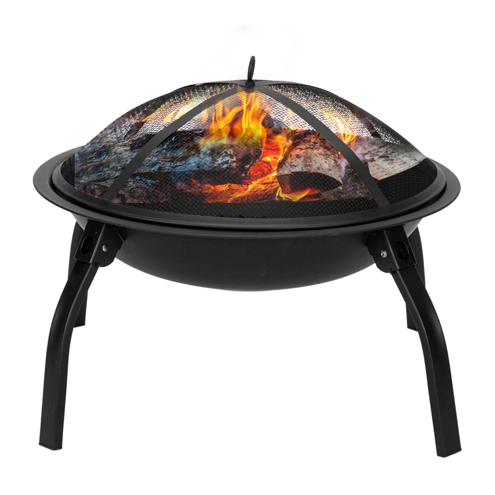 

22" Four - legged Folding Iron Brazier Wood Burning Fire Pit Decoration for Backyard Poolside