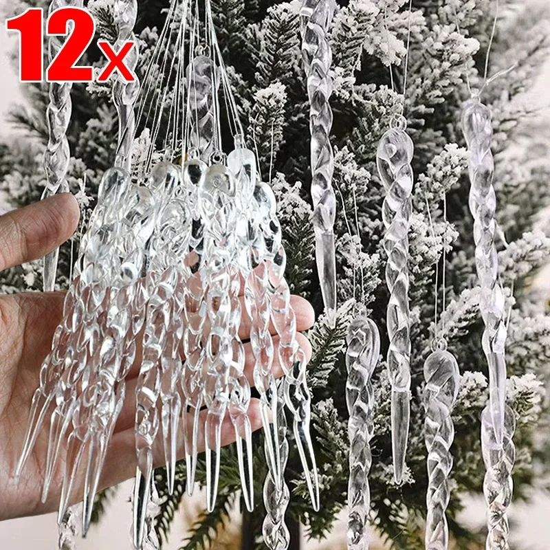 New Crystal Clear Snowflake Icicle Hanging Pendants Acrylic Christmas Tree Ornament Christmas Holiday Home Party Decor Wholesale