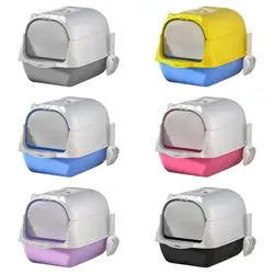 Hooded Cat Litter Box Fully Enclosed Cat Toilet with Handle Litter Pan Durable