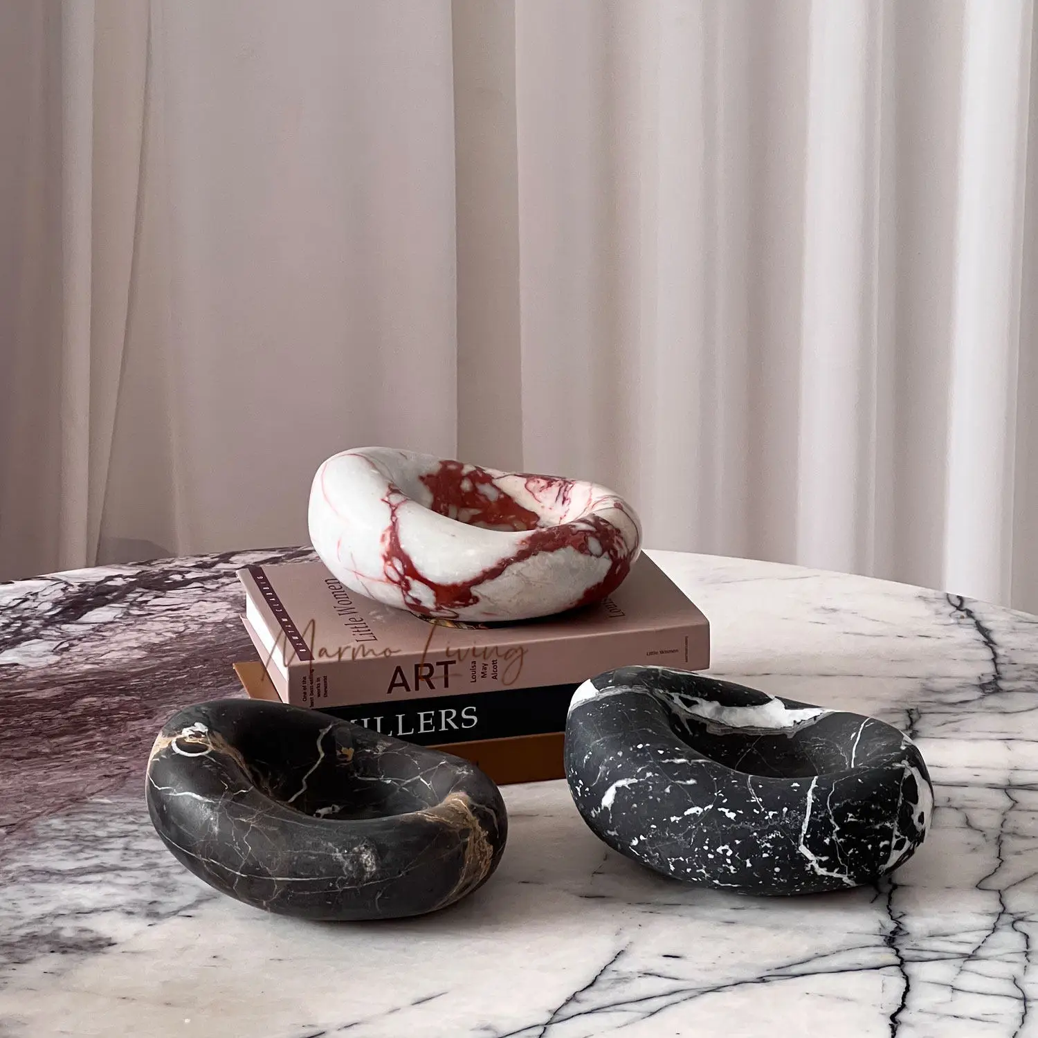 French Light Luxury High End Natural Marble Decorative Jelly Bean Bowl Tray Decor for Home Decor Designer Ornament