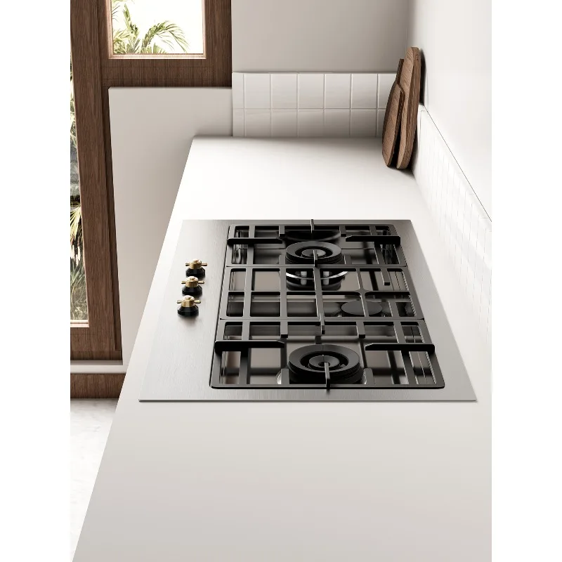 Estufa de gas de tres ojos hundida con encimera empotrada Estufa de gas retro integrada de acero inoxidable Gas natural