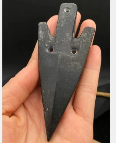 China Hongshan Culture Meteorite Hand carved arrow amulet Pendant