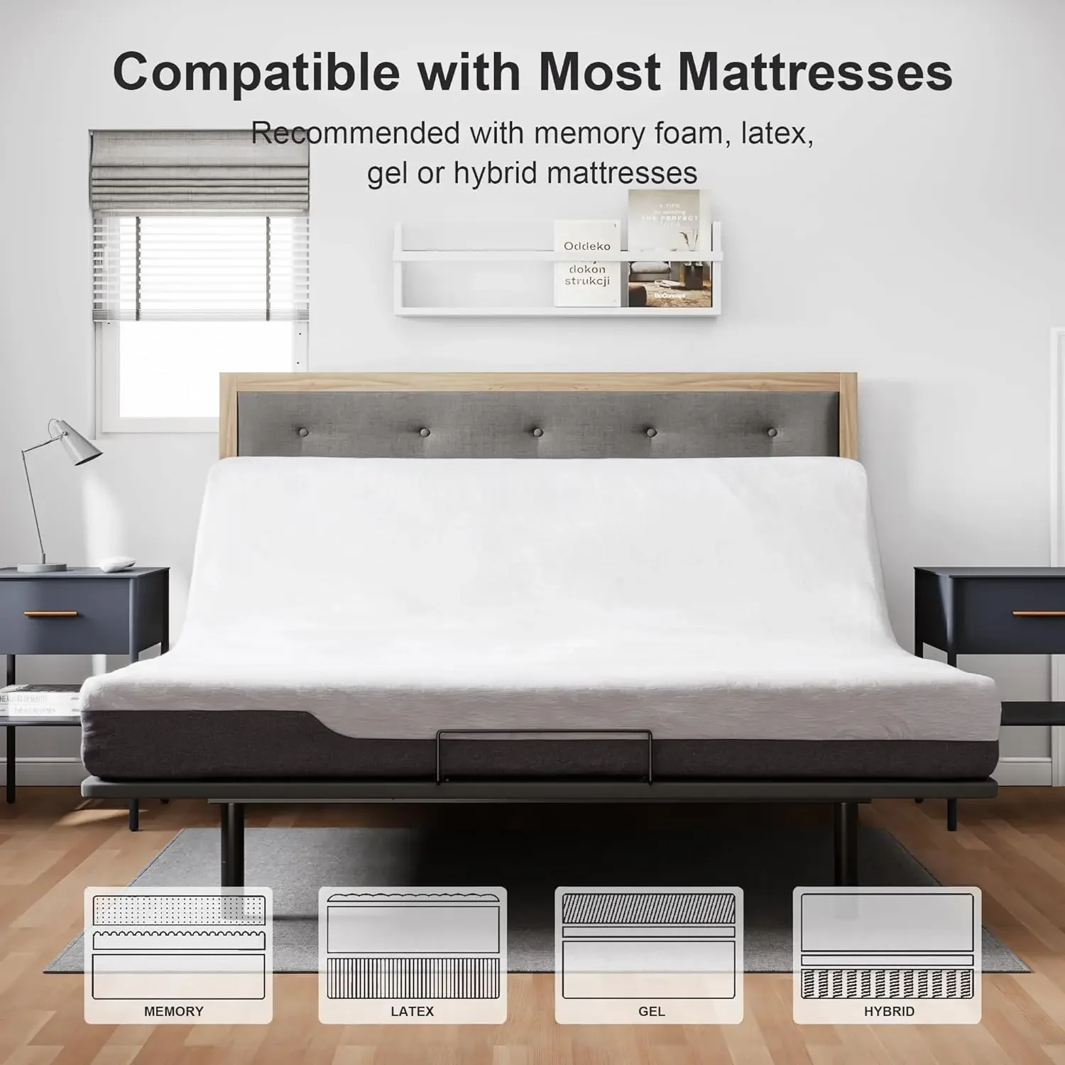 

Adjustable Bed Base with Adjustable Legs, Wireless Remote Control, Whisper Quiet Durable Motor