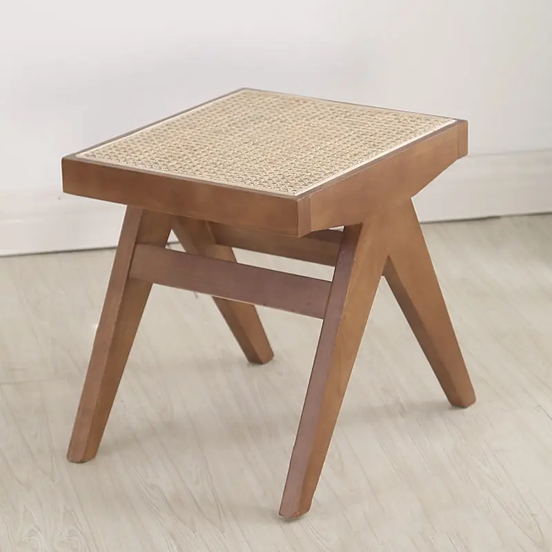 Real rattan wood stool bedroom bench  can sit Nordic vintage do old solid wood chair for changing shoes chair furniture